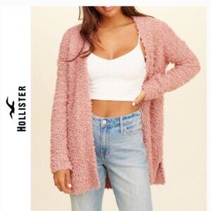 Hollister Cozy Pink Women's Fuzzy Textured Oversized Cardigan Size XS